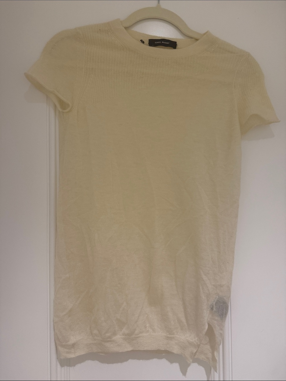 Isabel Marant Cream Short-Sleeve Knit Tee